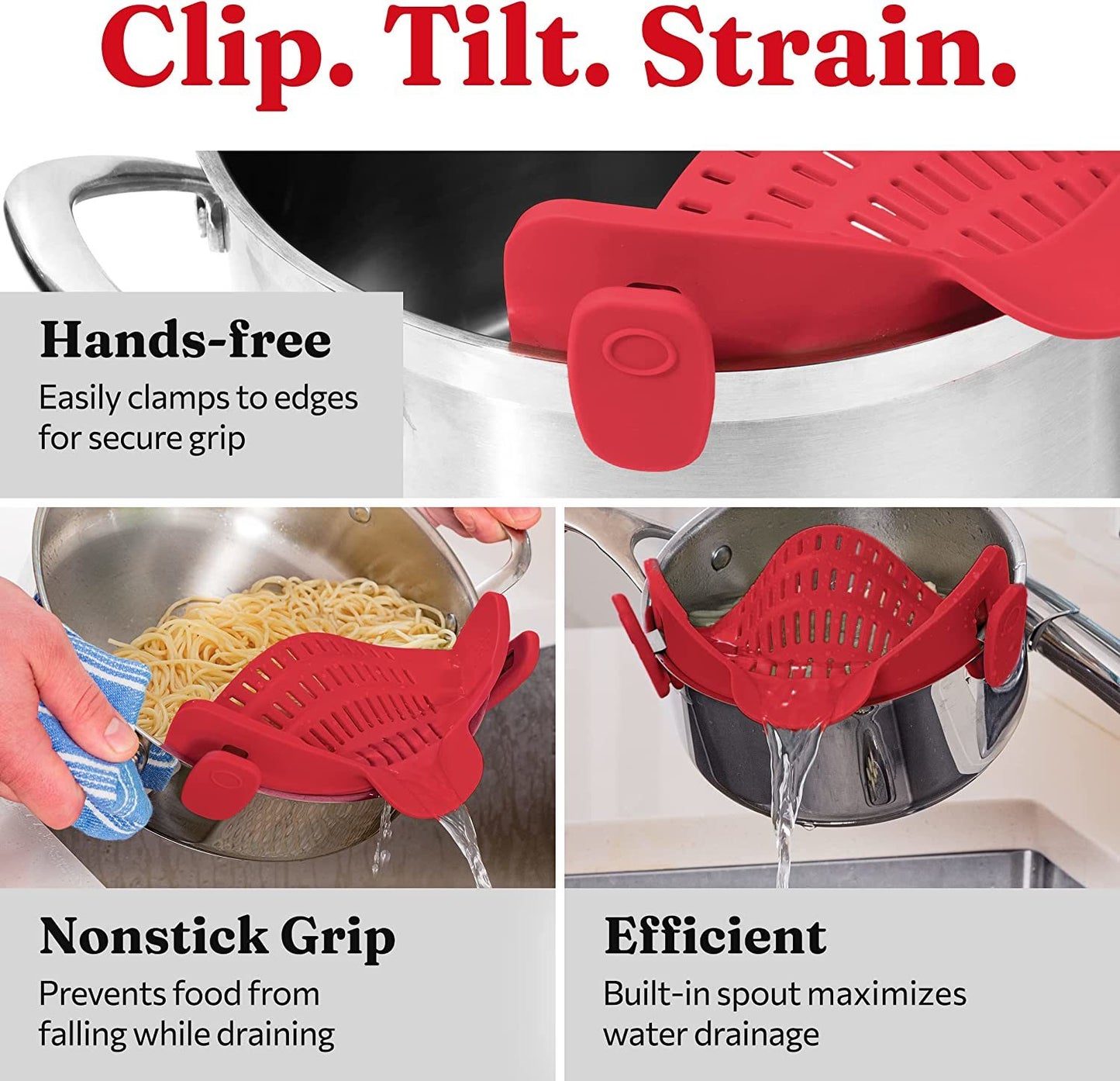 Kitchen Snap N Strain Pot Strainer and Pasta Strainer - Home Brains And Brawn