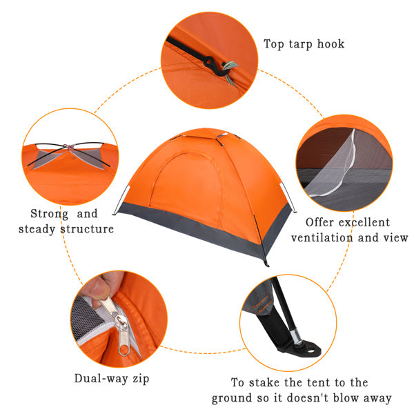 1-Person Waterproof Camping Dome Tent Automatic Pop Up Quick Shelter Outdoor Hiking Orange - HomeBrainsandBrawn