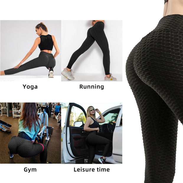 Women TIK Tok Leggings Bubble Textured Butt Lifting Yoga Pants Black Medium - Home Brains And Brawn