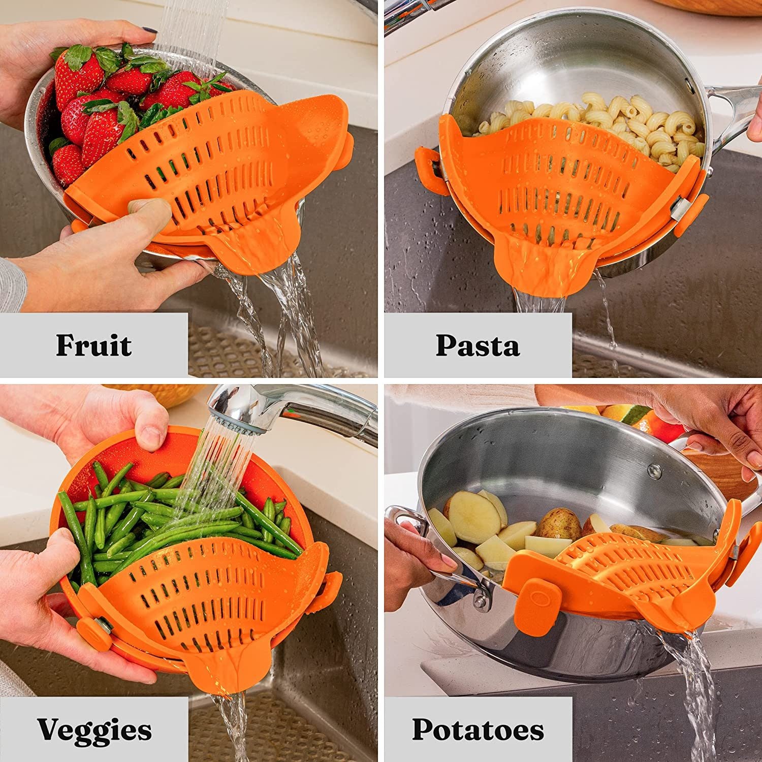 Kitchen Snap N Strain Pot Strainer and Pasta Strainer - Home Brains And Brawn