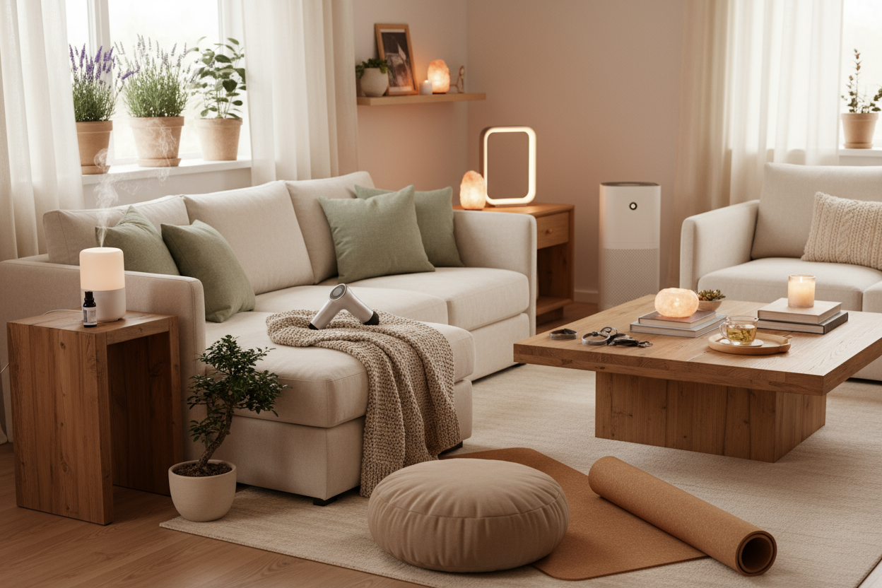 A cozy home with plenty of wellness Devices that helps people unwind and reconnect with what they love.
