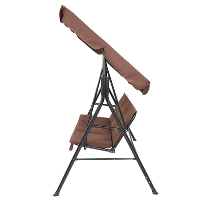 Three-person greenhouse coffee garden swing chair with roof. 170*110*153cm, With Canopy and Cushion 250kg, Stable and durable, Load-Bearing Iron Swing Brown