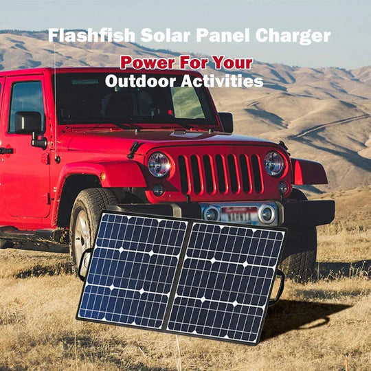 50W 18V Portable Solar Panel, Flashfish Foldable Solar Charger with 5V USB 18V DC Output Compatible with Portable Generator, Smartphones, Tablets and More