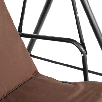 Three-person greenhouse coffee garden swing chair with roof. 170*110*153cm, With Canopy and Cushion 250kg, Stable and durable, Load-Bearing Iron Swing Brown