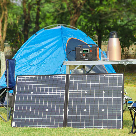 200W Portable Power Station, FlashFish 40800mAh Solar Generator with 50W 18V Portable Solar Panel, Flashfish Foldable Solar Charger with 5V USB 18V DC Output