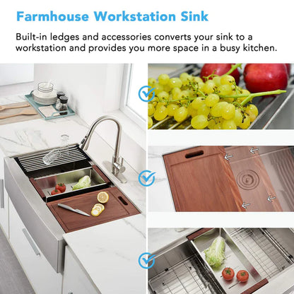 Farmhouse Sink Gunmetal Black Kitchen Sink Stainless Steel 10 inch deep, Apron Kitchen Sink, 16 Guage Handmade Sink with Drain
