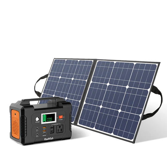 200W Portable Power Station, FlashFish 40800mAh Solar Generator with 50W 18V Portable Solar Panel, Flashfish Foldable Solar Charger with 5V USB 18V DC Output