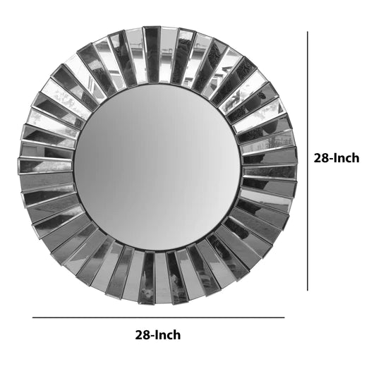 DunaWest 28 Inch Round Floating Wall Mirror with Mirrored Frame Work, Silver