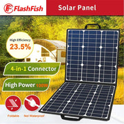 100W 18V Portable Solar Panel, Flashfish Foldable Solar Charger with 5V USB 18V DC Output Compatible with Portable Generator, Smartphones, Tablets and More