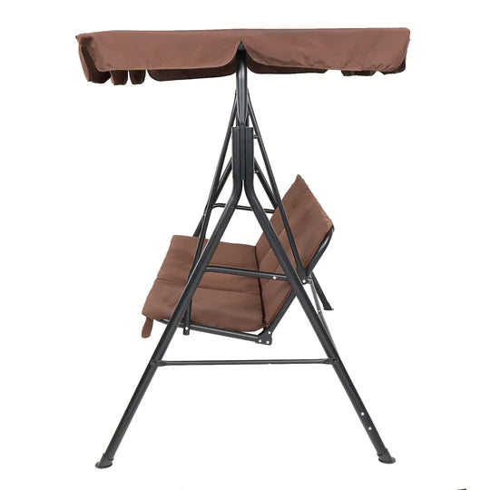 Three-person greenhouse coffee garden swing chair with roof. 170*110*153cm, With Canopy and Cushion 250kg, Stable and durable, Load-Bearing Iron Swing Brown