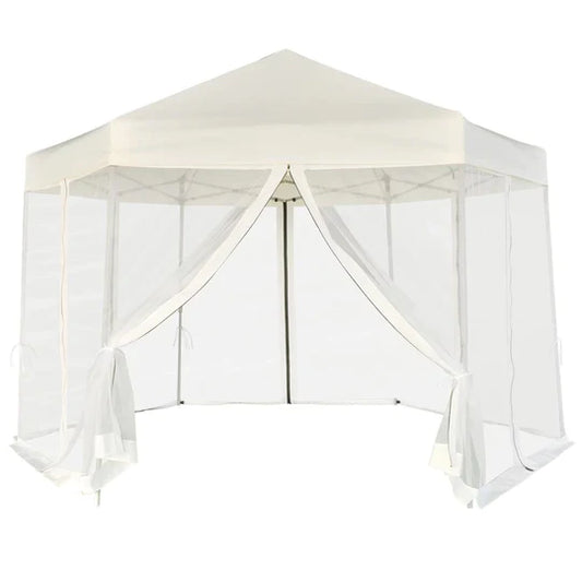 Hexagonal Pop-Up Marquee with 6 Sidewalls Cream White 11.8'x10.2'