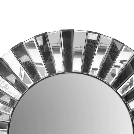 DunaWest 28 Inch Round Floating Wall Mirror with Mirrored Frame Work, Silver