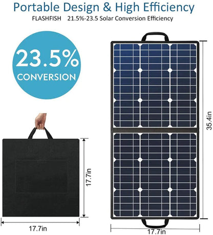 50W 18V Portable Solar Panel, Flashfish Foldable Solar Charger with 5V USB 18V DC Output Compatible with Portable Generator, Smartphones, Tablets and More