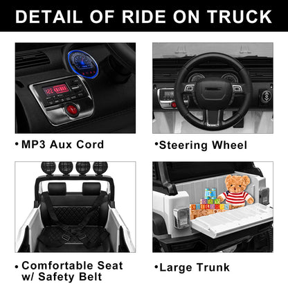 Kid's Electric Ride on Car, 12V Powered Motor, Parental Remote Control, LED Lights, MP3, Seat Belt - Home Brains And Brawn