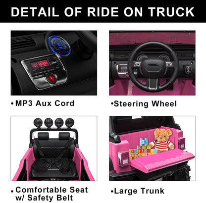 Kid's Electric Ride on Car, 12V Powered Motor, Parental Remote Control, LED Lights, MP3, Seat Belt - Home Brains And Brawn