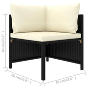 4-Seater Patio Sofa with Cushions Black Poly Rattan - Home Brains And Brawn