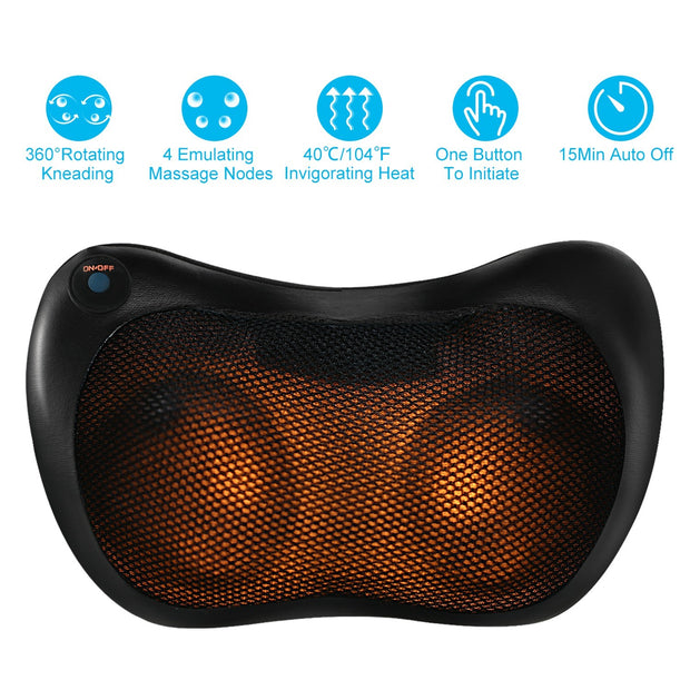 Back Neck Massage Pillow Kneading Massager In-Car Thermotherapy Massage Pillow w/ Car Charger US Plug - Home Brains And Brawn