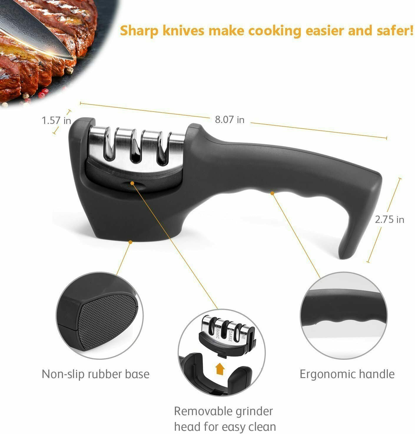 KNIFE SHARPENER Ceramic Tungsten Kitchen Knives Blade Sharpening System Tool USA XH