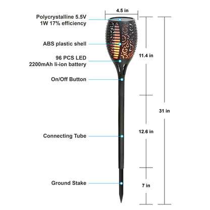 96 LEDs Solar Flame Torch Light Waterproof Flickering Flame Lamp - Home Brains And Brawn