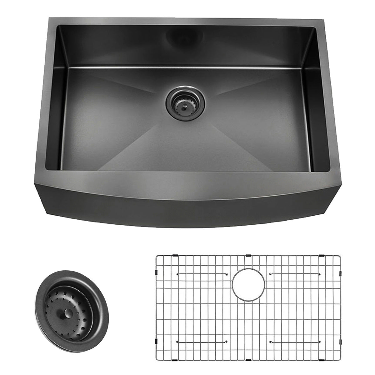 Farmhouse Sink Gunmetal Black Kitchen Sink Stainless Steel 10 inch deep, Apron Kitchen Sink, 16 Guage Handmade Sink with Drain