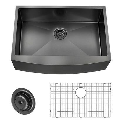 Farmhouse Sink Gunmetal Black Kitchen Sink Stainless Steel 10 inch deep, Apron Kitchen Sink, 16 Guage Handmade Sink with Drain - Home Brains And Brawn