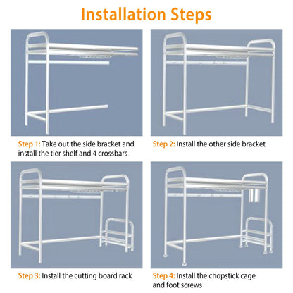 Over Sink Dish Drying Rack Shelf Stainless Steel Kitchen - HomeBrainsandBrawn