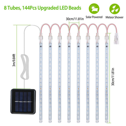 Solar Powered Meteor Shower String Lights 9.84FT Falling Raindrop Tube Lamp Water Resistant Decorative Lights - HomeBrainsandBrawn