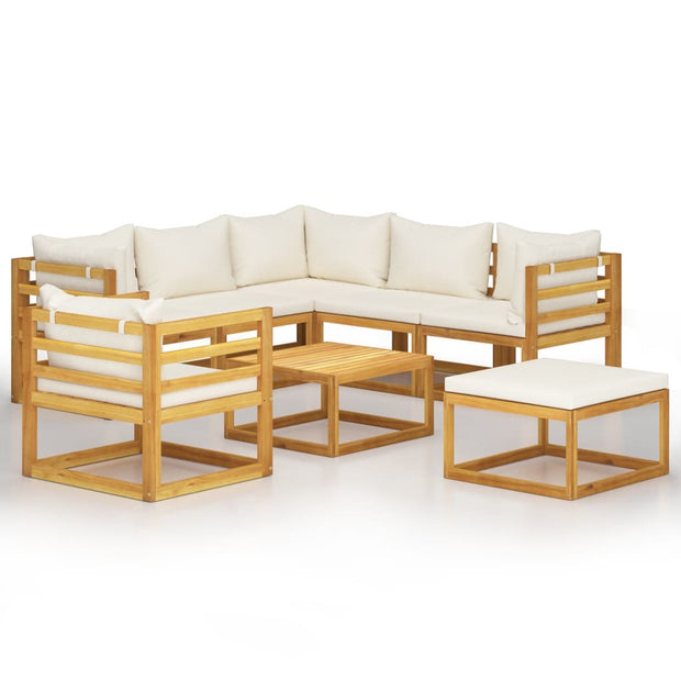 8 Piece Patio Lounge Set with Cushion Cream Solid Acacia Wood - Home Brains And Brawn