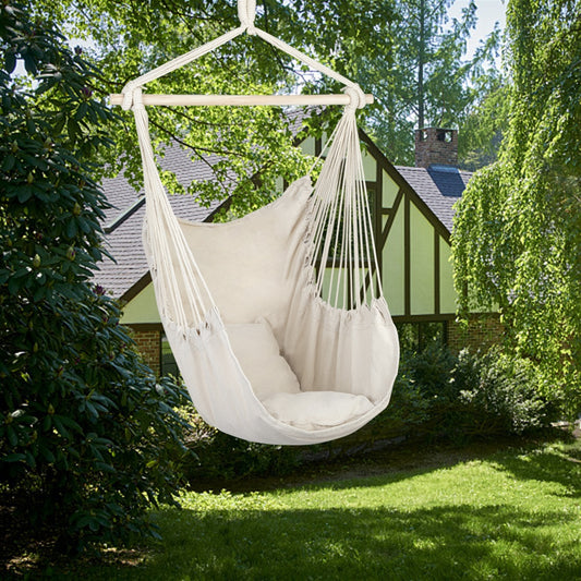 Hammock Chair Distinctive Cotton Canvas Hanging Rope Chair - HomeBrainsandBrawn