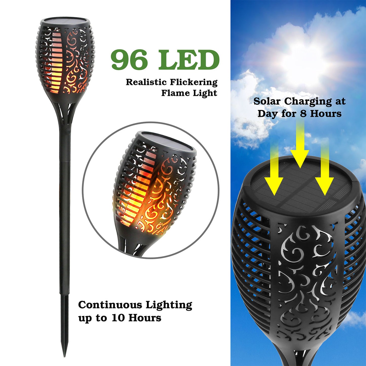 96 LEDs Solar Flame Torch Light Waterproof Flickering Flame Lamp