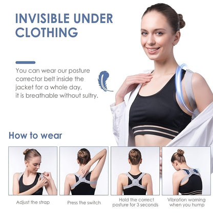 1pc Posture Corrector Hunchback Corrector With Sensor Vibration Reminder For Men And Women - Home Brains And Brawn