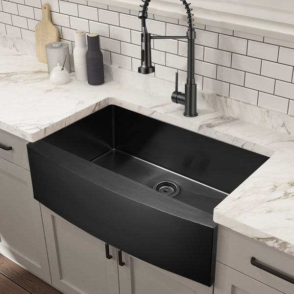 Farmhouse Sink Gunmetal Black Kitchen Sink Stainless Steel 10 inch deep, Apron Kitchen Sink, 16 Guage Handmade Sink with Drain - Home Brains And Brawn