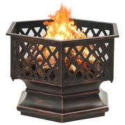 Rustic Hexagonal Fire Pit with Poker 24.4"x21.3"x22" XXL Steel - Home Brains And Brawn