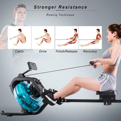 Water Rowing Machine Rower with LCD Monitor - Home Brains And Brawn