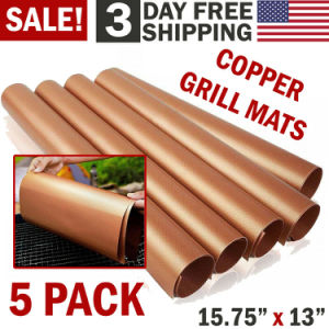 5pc Copper Grill Mats Baking Non Stick BBQ Mat Pad Bake Cooking Oven Sheet Liner XH - HomeBrainsandBrawn