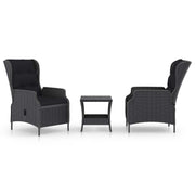 3 Piece Patio Lounge Set with Cushions Poly Rattan Dark Gray - Home Brains And Brawn