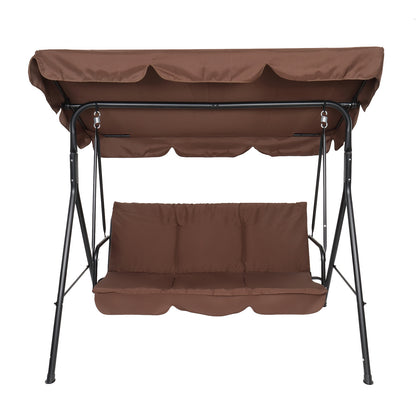 Three-person greenhouse coffee garden swing chair with roof. 170*110*153cm, With Canopy and Cushion 250kg, Stable and durable, Load-Bearing Iron Swing Brown - Home Brains And Brawn