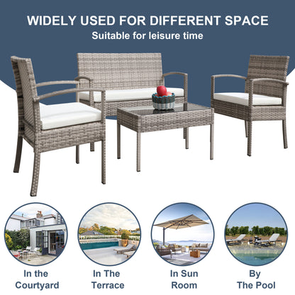 4 pieces outdoor rattan sofa patio furniture set gray - HomeBrainsandBrawn