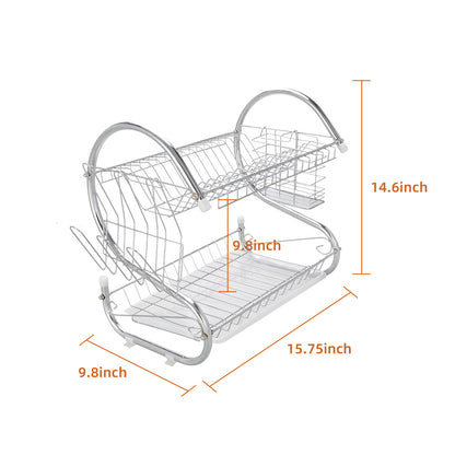 2 Tier Dish Drying Rack Drainer Stainless Steel Kitchen Cutlery Holder Shelf - HomeBrainsandBrawn