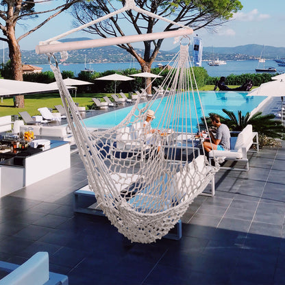 Indoor Outdoor Garden Cotton Hanging Rope Air/Sky Chair Swing Beige Hammocks - Home Brains And Brawn