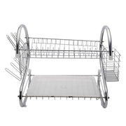 2 Tier Dish Drying Rack Drainer Stainless Steel Kitchen Cutlery Holder Shelf - HomeBrainsandBrawn