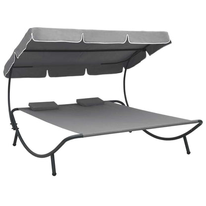 Patio Lounge Bed with Canopy and Pillows Gray - HomeBrainsandBrawn