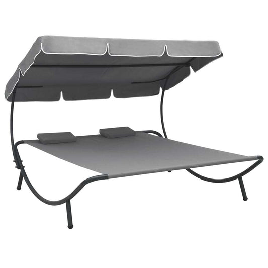Patio Lounge Bed with Canopy and Pillows Gray - HomeBrainsandBrawn