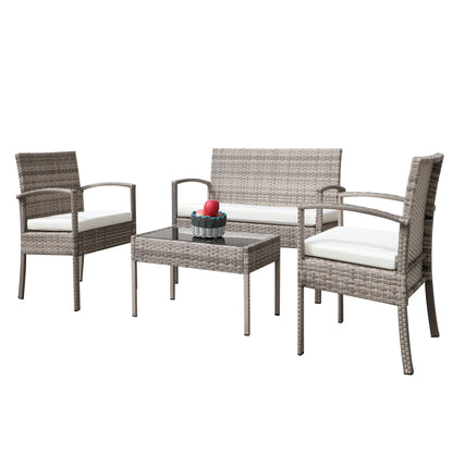 4 pieces outdoor rattan sofa patio furniture set gray - HomeBrainsandBrawn