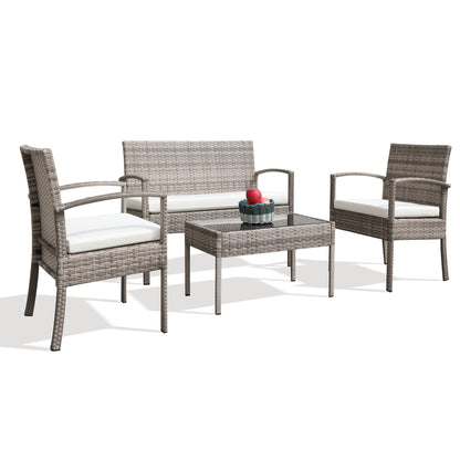 4 pieces outdoor rattan sofa patio furniture set gray - HomeBrainsandBrawn