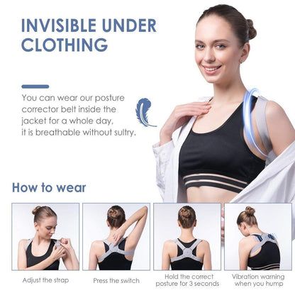 1pc Posture Corrector Hunchback Corrector With Sensor Vibration Reminder For Men And Women - Home Brains And Brawn