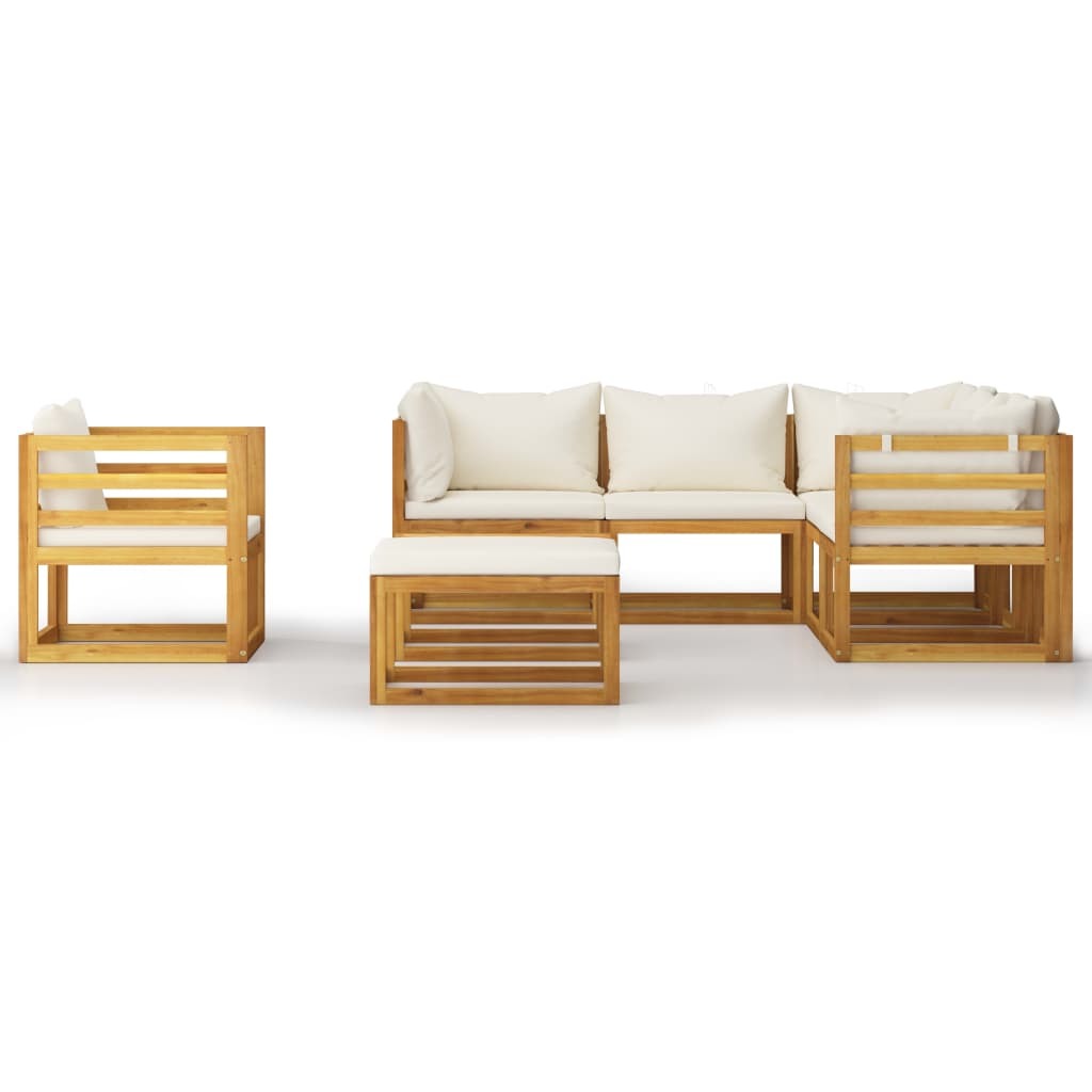 8 Piece Patio Lounge Set with Cushion Cream Solid Acacia Wood