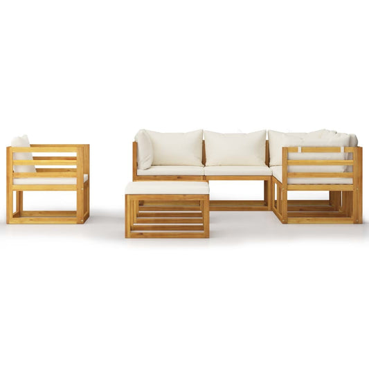 8 Piece Patio Lounge Set with Cushion Cream Solid Acacia Wood - Home Brains And Brawn