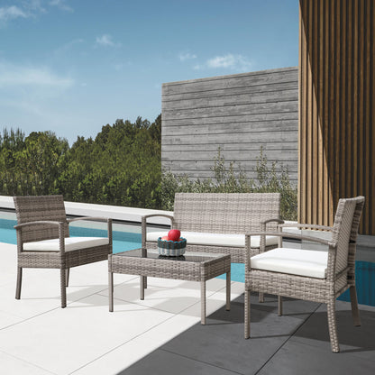 4 pieces outdoor rattan sofa patio furniture set gray - HomeBrainsandBrawn