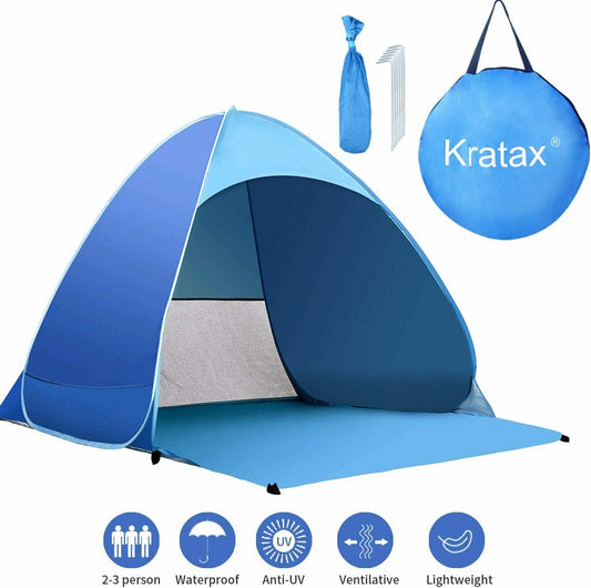 Pop Up Beach Tent For 1-3 Person Rated UPF For UV Sun Protection Waterproof - HomeBrainsandBrawn